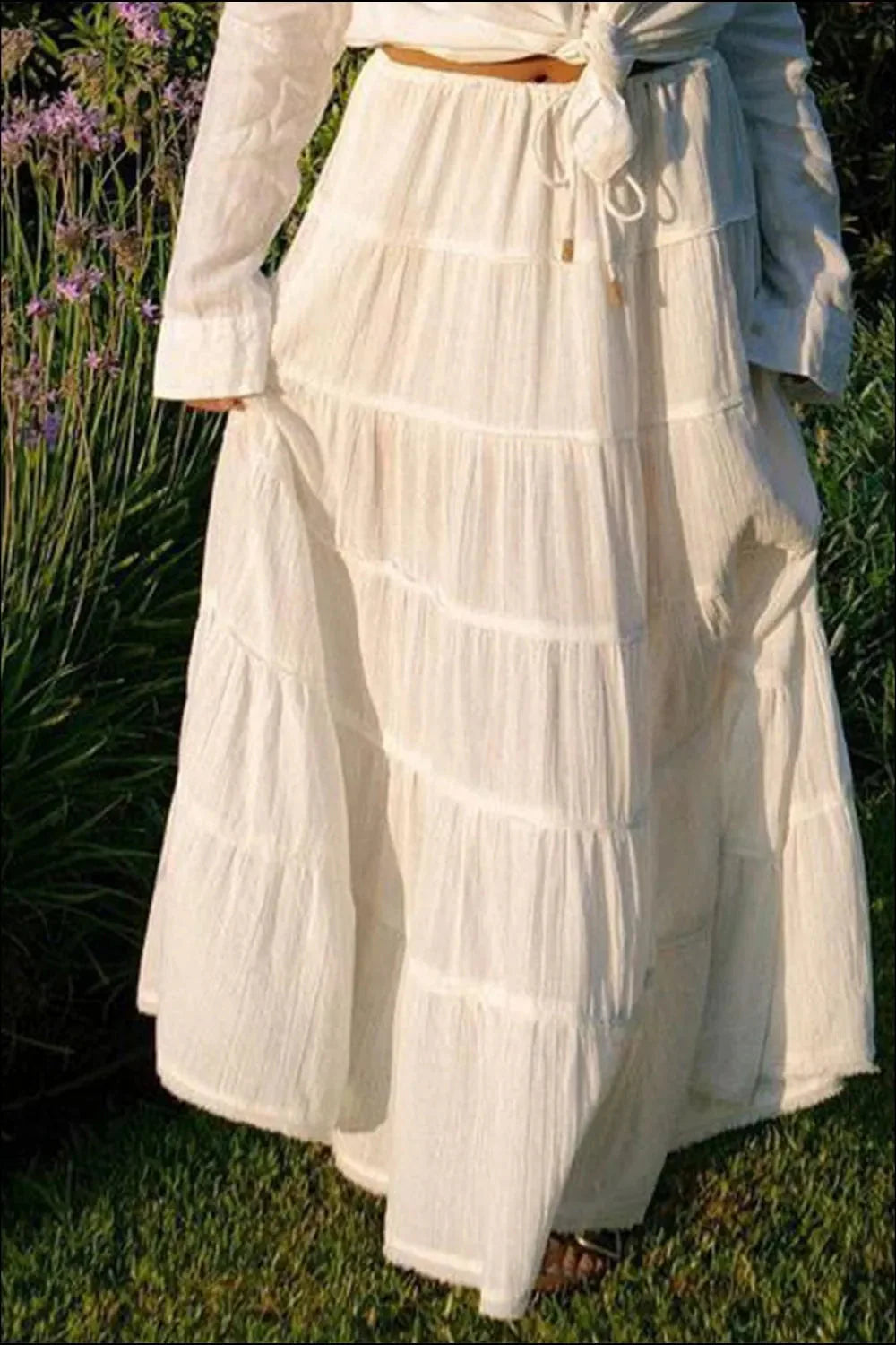 Boho Tiered Maxi Skirt with Drawstring Waist