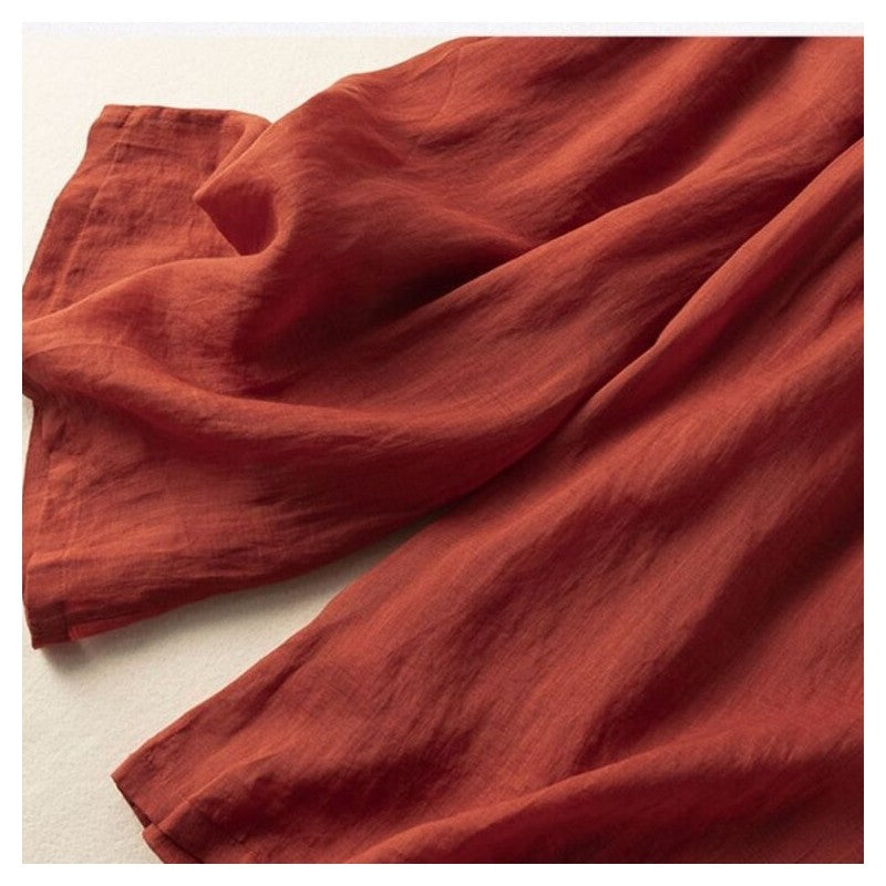 Breathable High-Waisted Linen and Cotton Cropped Pants