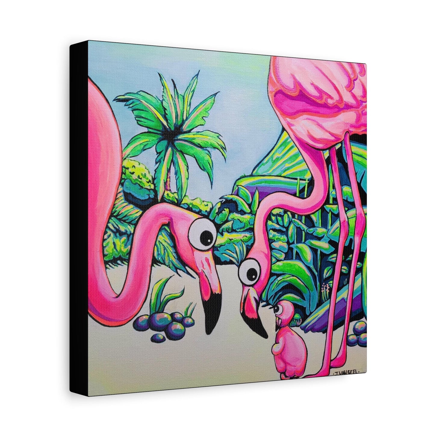 Cyclops Flamingo Family Canvas Art Print, Original Artist Design, Unique Wall Decor