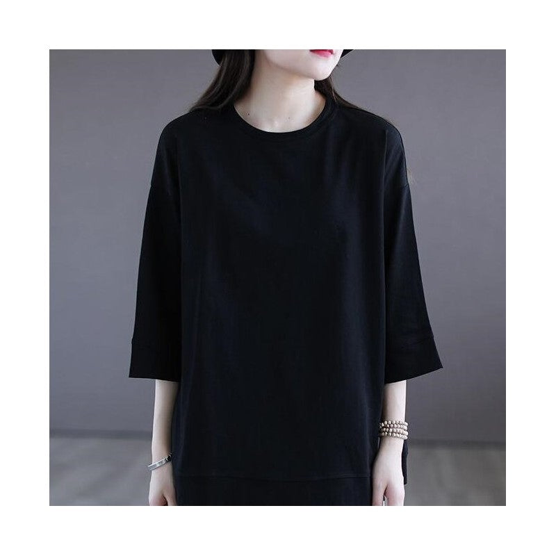 Solid Color Slim Fit Cotton 7/8 Sleeve T-Shirt