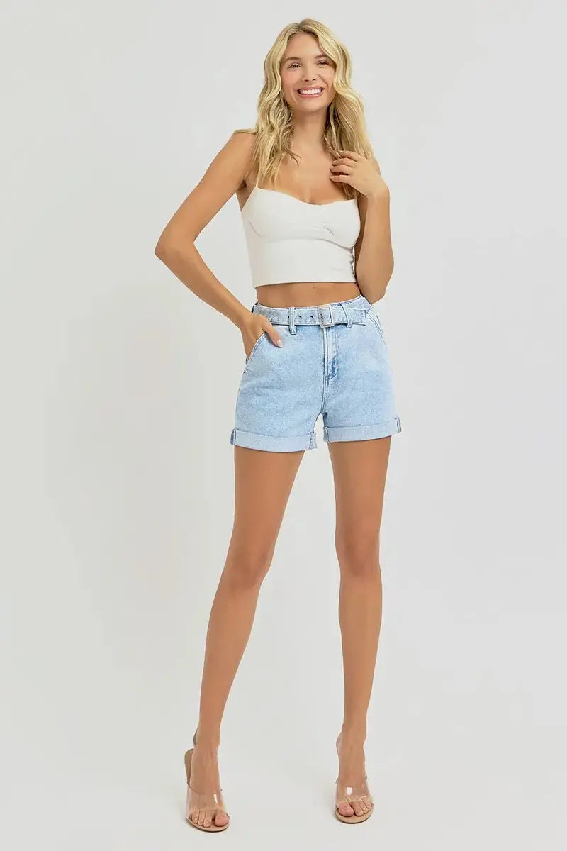 Full Size/Plus Size High Rise Belted Roll Up Shorts by RISEN Jeans