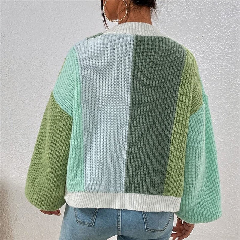 Casual Color Block Short Cardigan Without Buttons