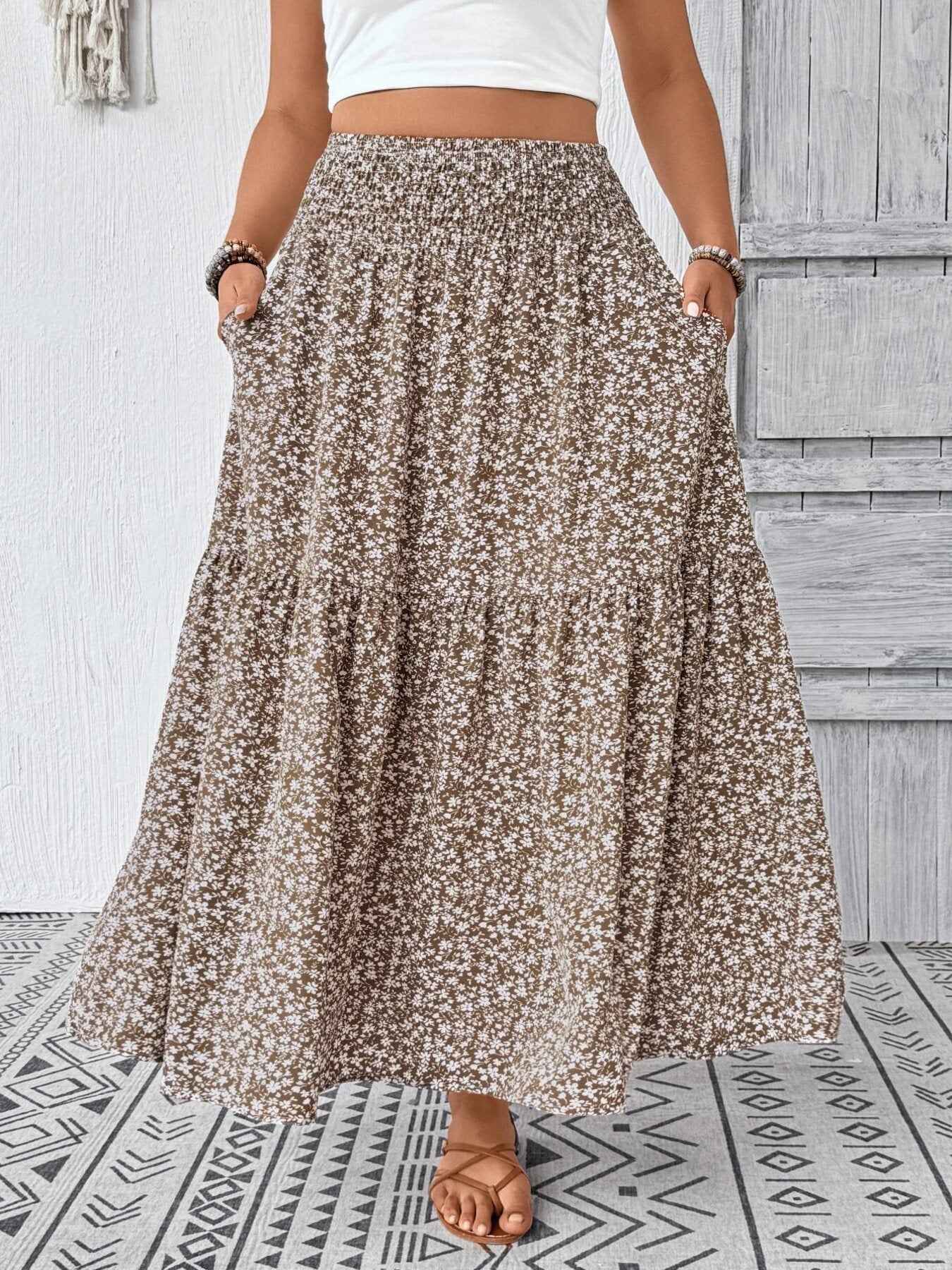 Plus Size Floral Print Tiered Skirt