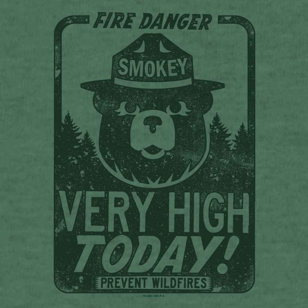 Smokey Bear "Fire Danger Very High Today" T-Shirt - Green