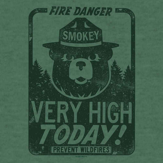 Smokey Bear "Fire Danger Very High Today" T-Shirt - Green