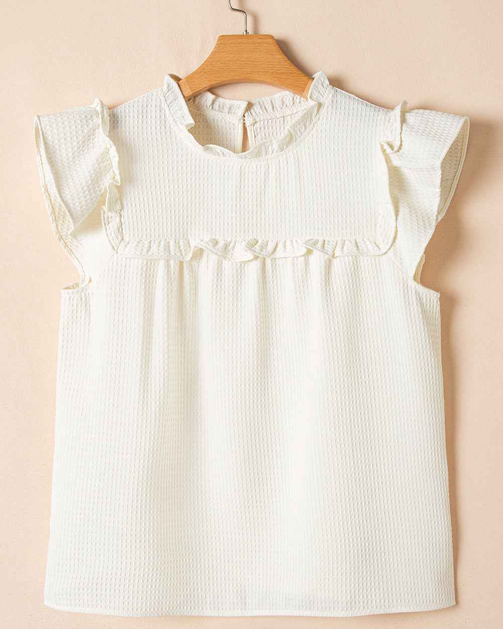 Clover Ruffle Trim Waffle Textured Blouse
