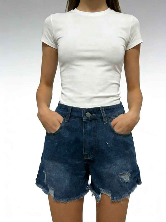 Distressed Frayed Hem Denim Shorts