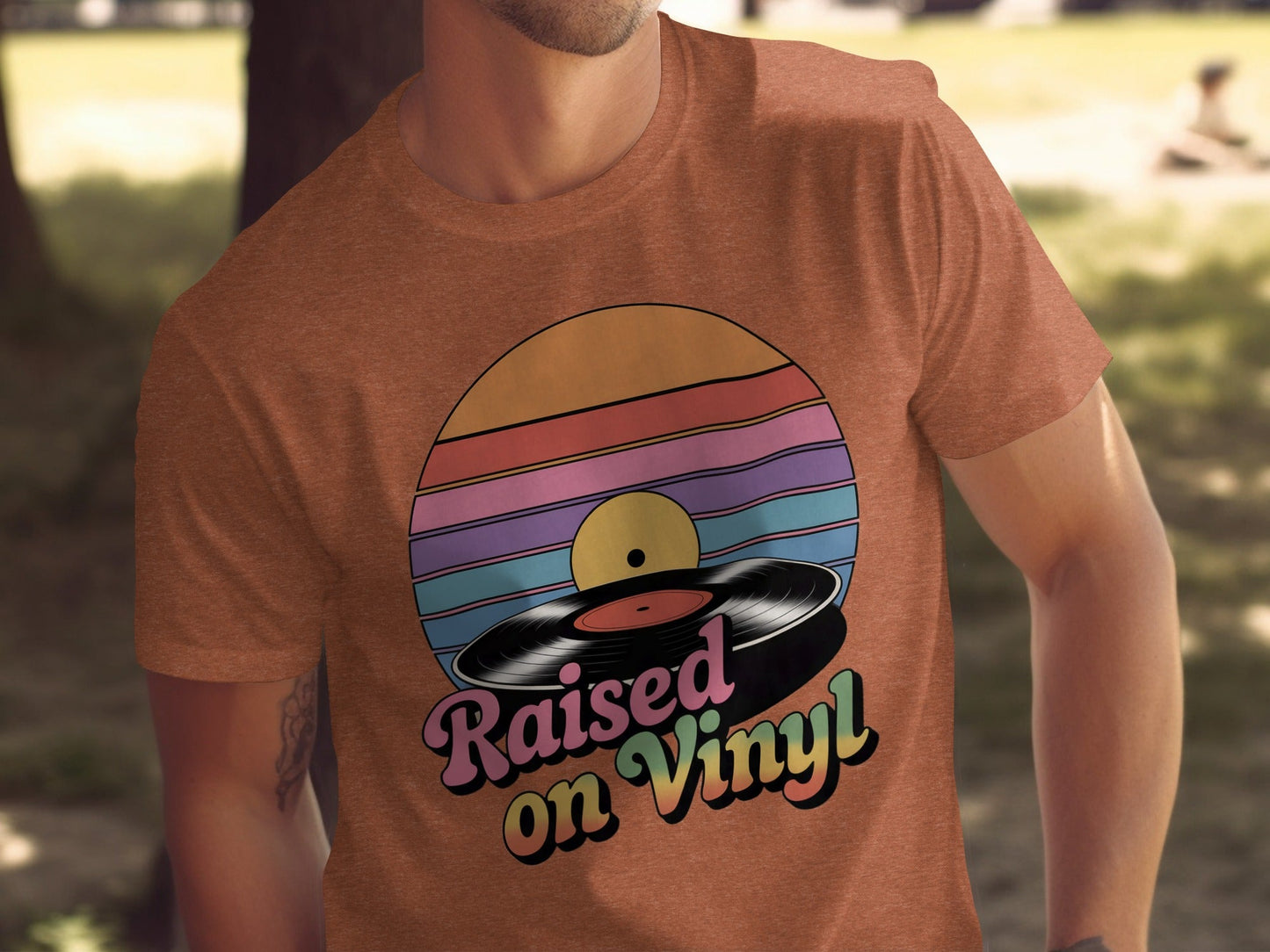 Raised On Vinyl Vintage Retro Style Design Graphic T-Shirt