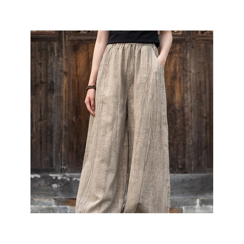 Solid Color Cotton and Linen Lantern Trousers