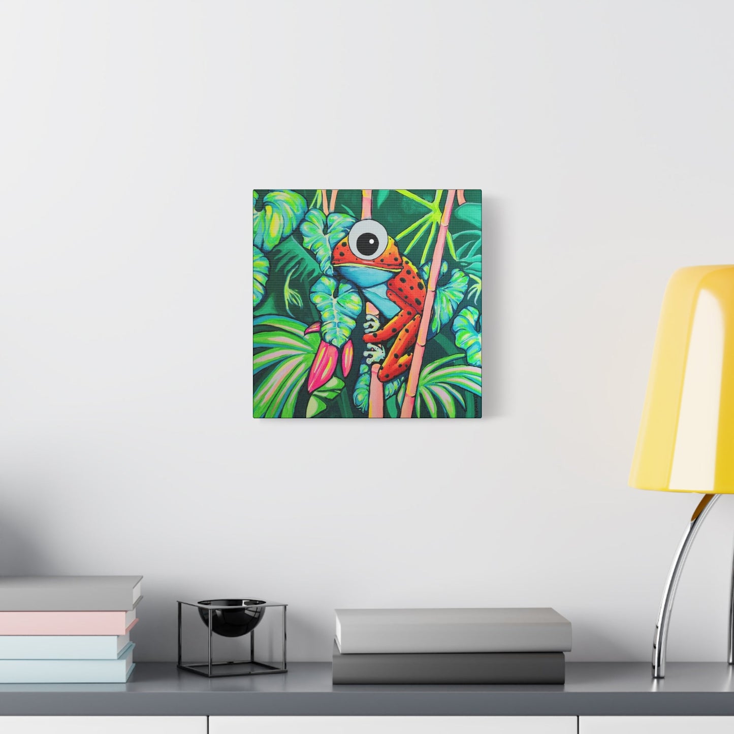 Cyclops Red Frog Canvas Print, Original Artist Design, Home Decor Wall Art