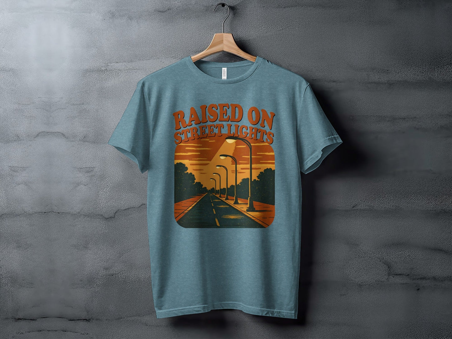 Raised On Street Lights Road Scene Graphic Design T-Shirt