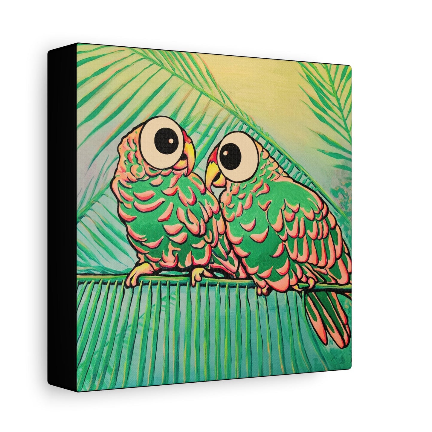 Chatty Cyclops Parrots Original Canvas Art Print, Bird Art, Tropical Vibes
