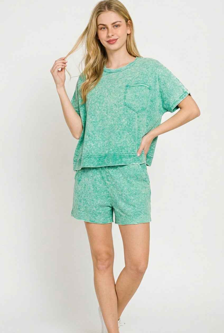 Zenana Halo Snow Washed Boxy Top & Shorts Set