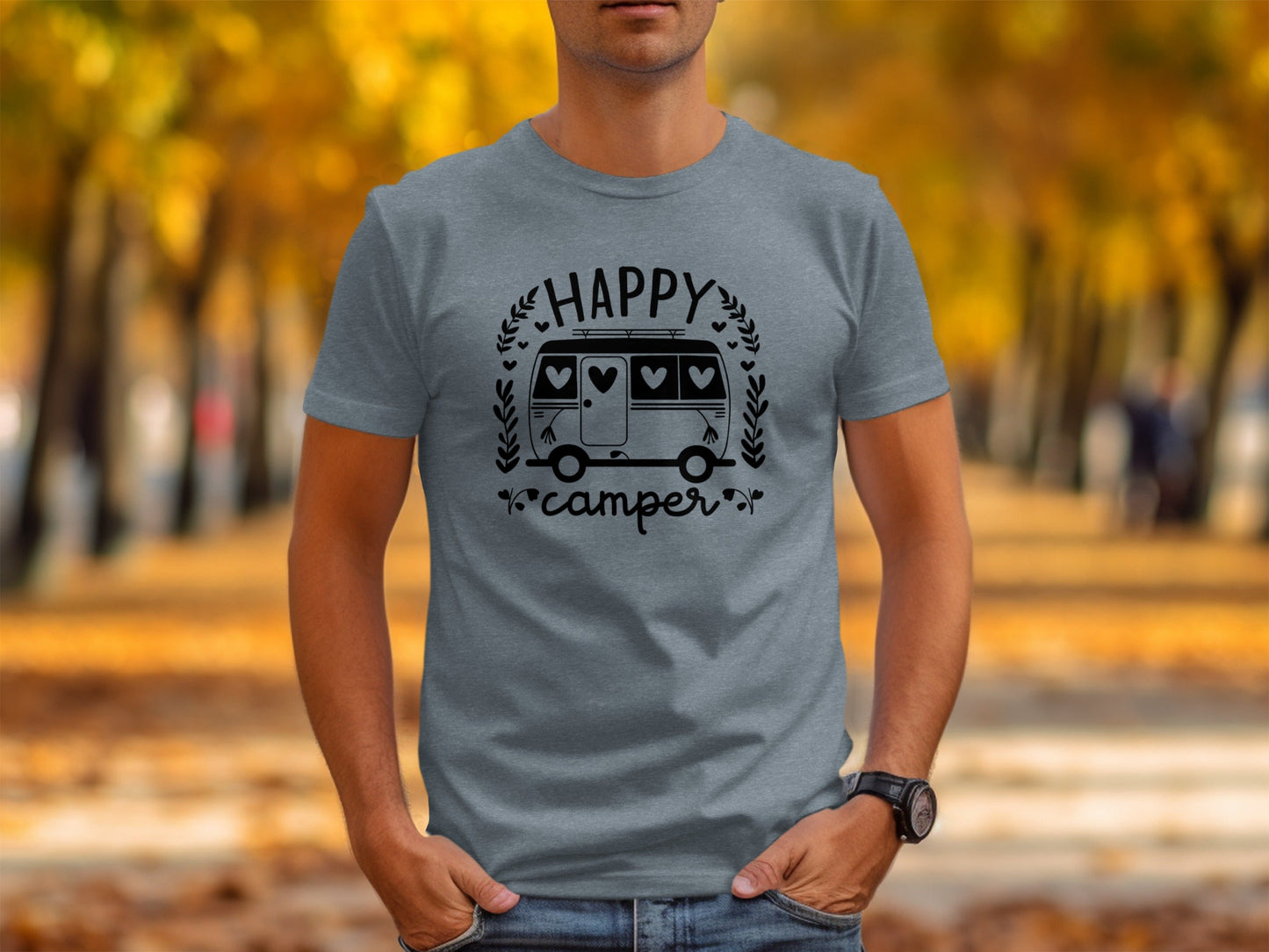 Happy Camper Campervan Love Hearts Outdoor Trip Design T-Shirt