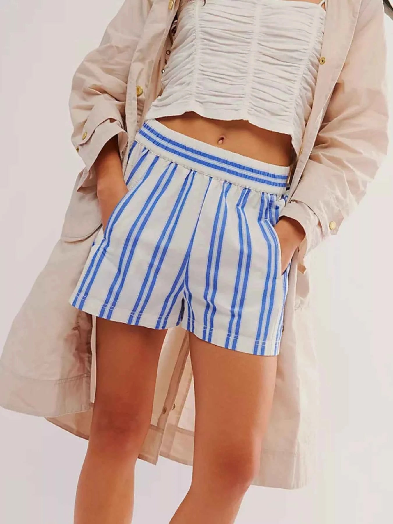 Striped Elastic Waist Casual Shorts