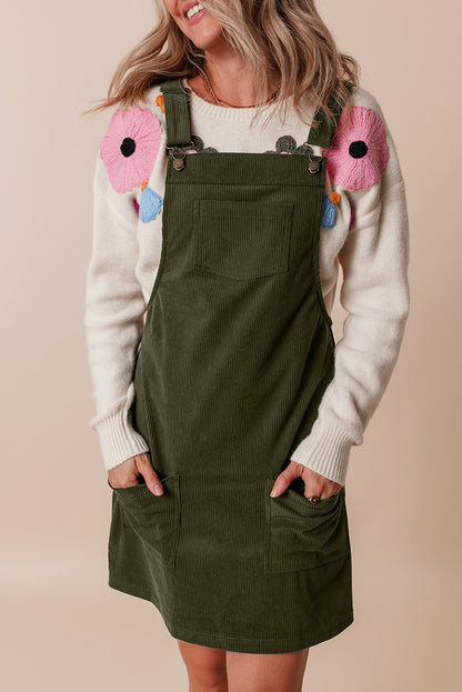 Front Pockets Corduroy Overall Dress