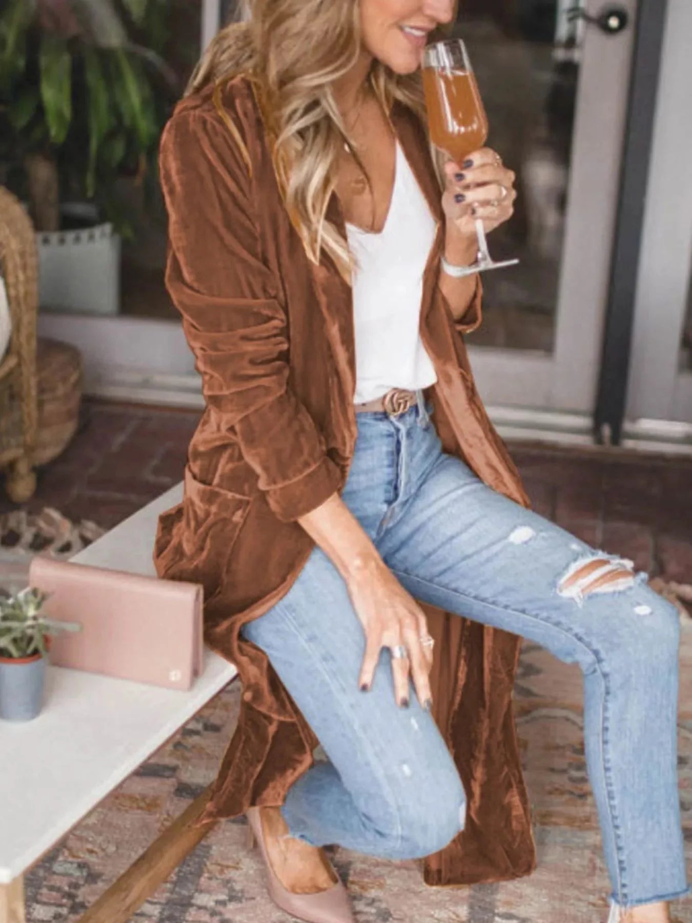 Velvet Luxe Open Front Longline Cardigan
