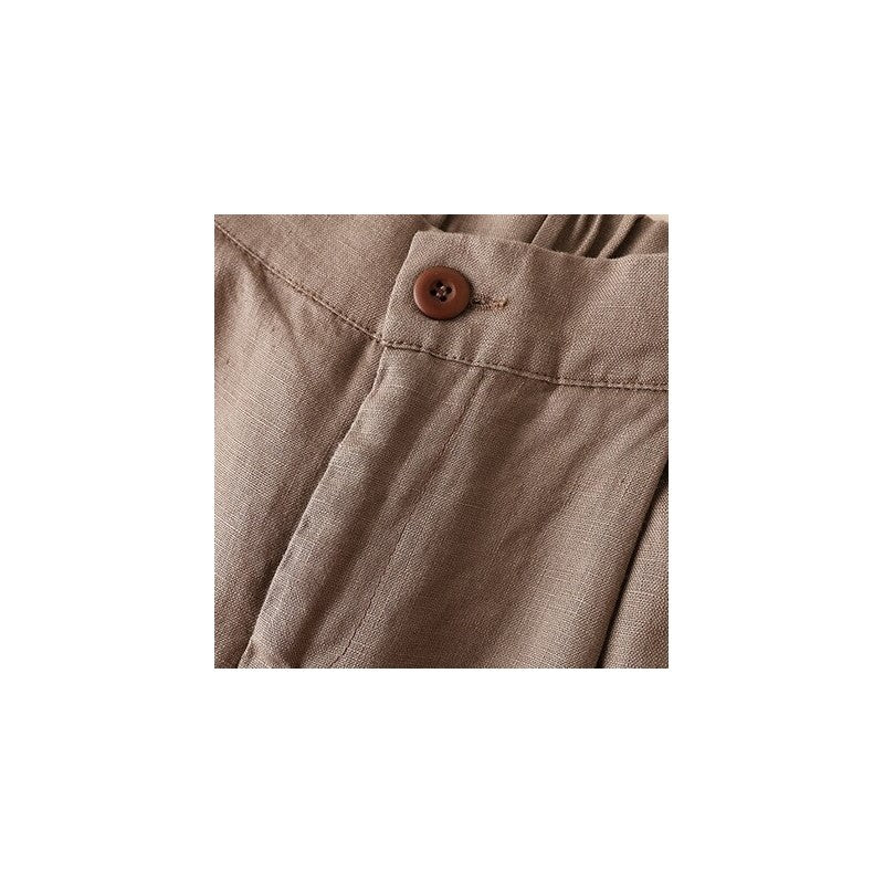 High-Waisted Relaxed Linen and Cotton Blend Cropped Pants