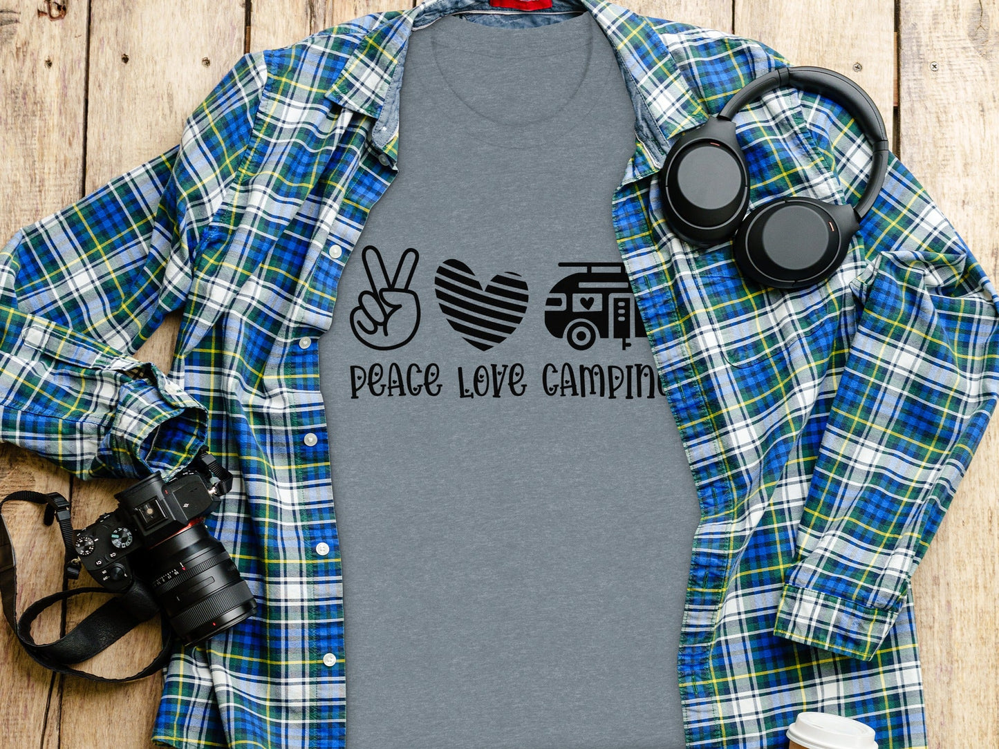 Peace Love Camping Symbol Design Graphic Novelty T-Shirt