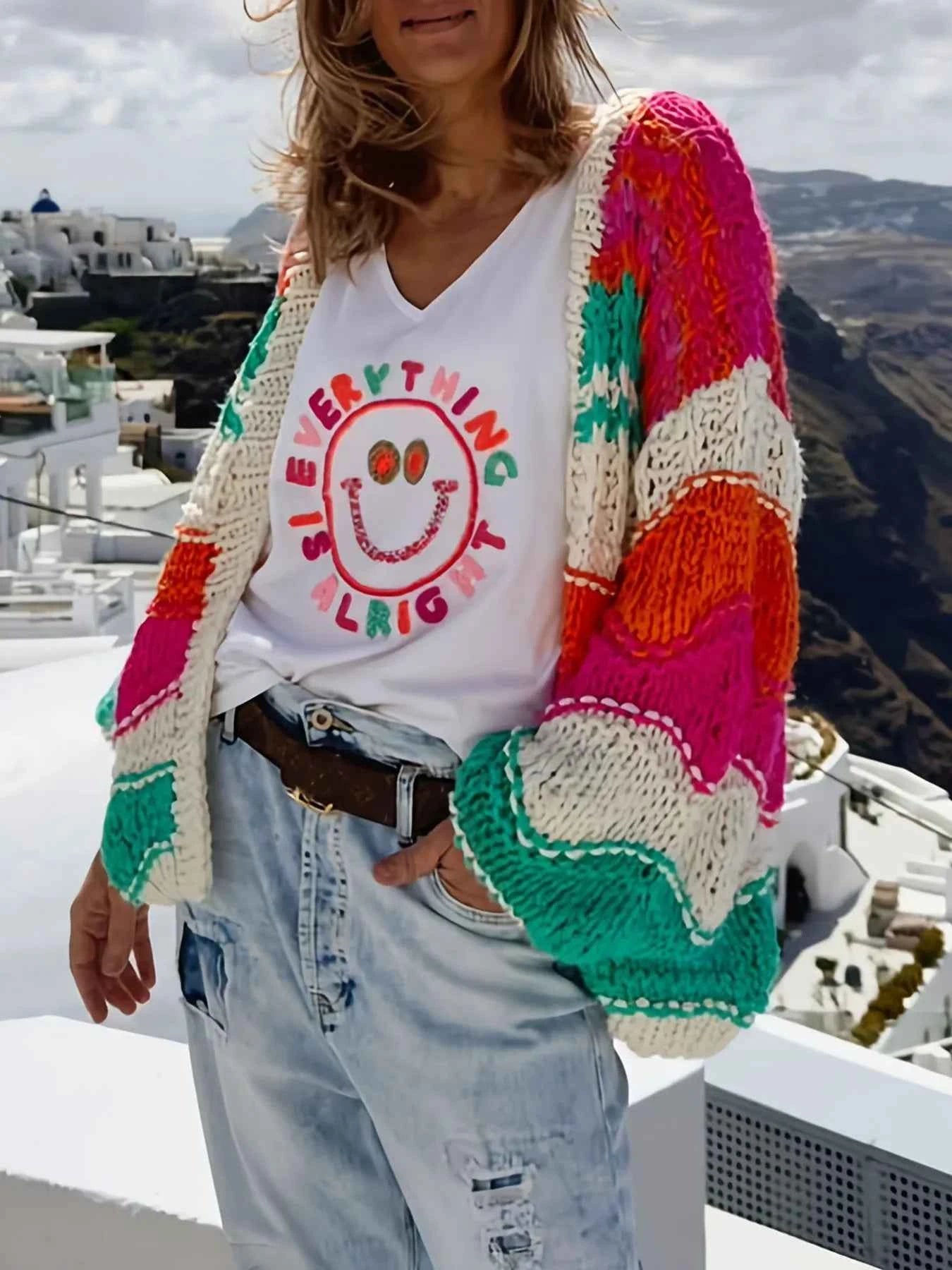 Color Block Open Front Cardigan