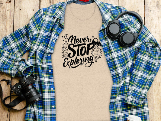 Never Stop Exploring Mountain Adventure Outdoors T-Shirt