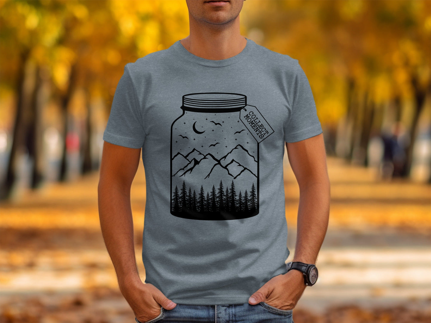 Collect Moments Jar with Mountains Scene Design T-Shirt