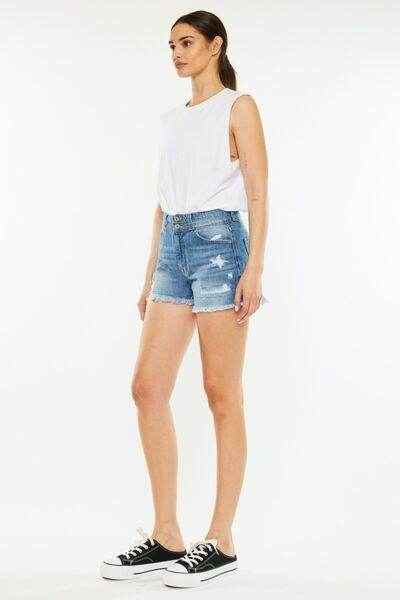 Kancan Full Size High Rise Raw Hem Denim Shorts for Women