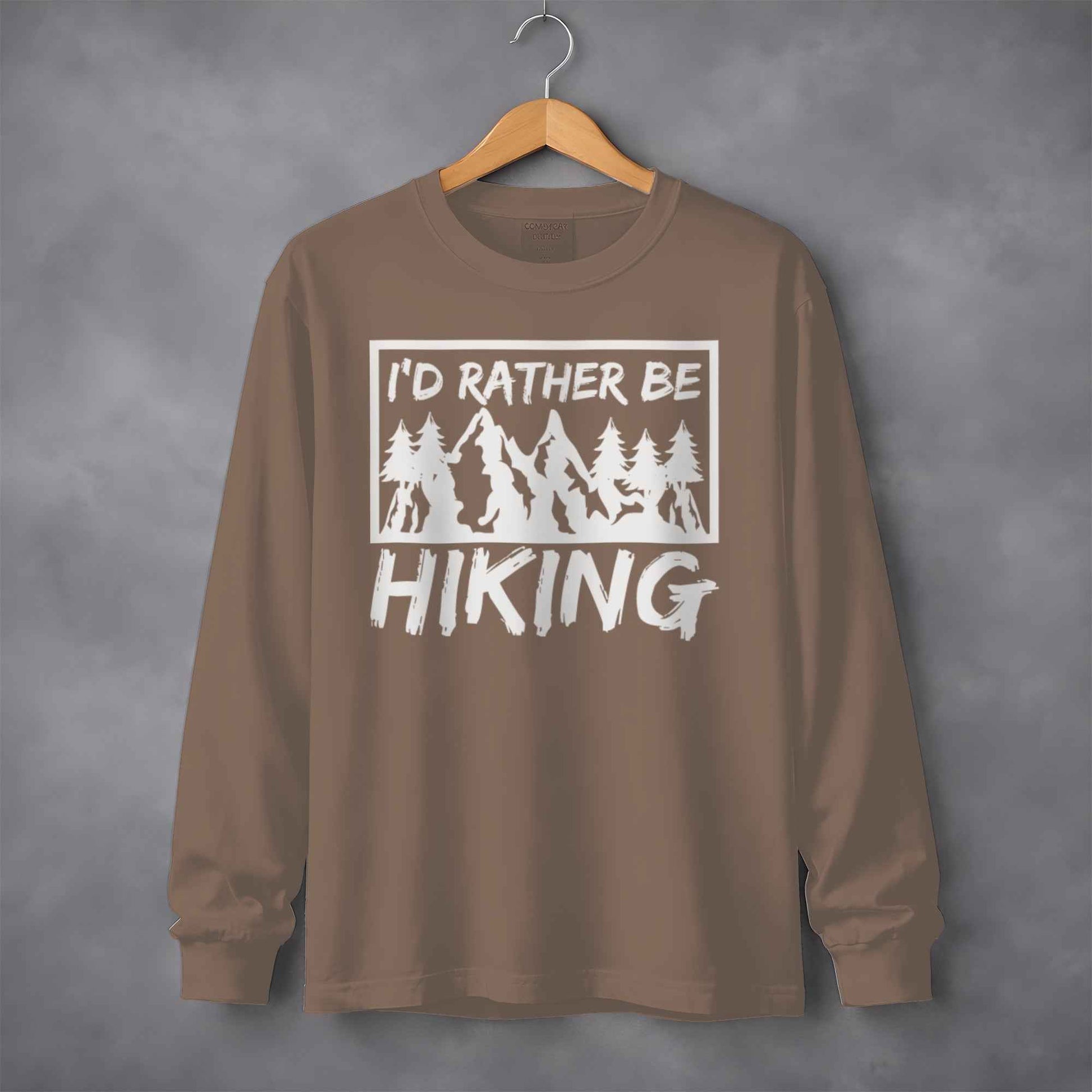 I'd Rather Be Hiking Mountain Graphic Long Sleeve T-Shirt