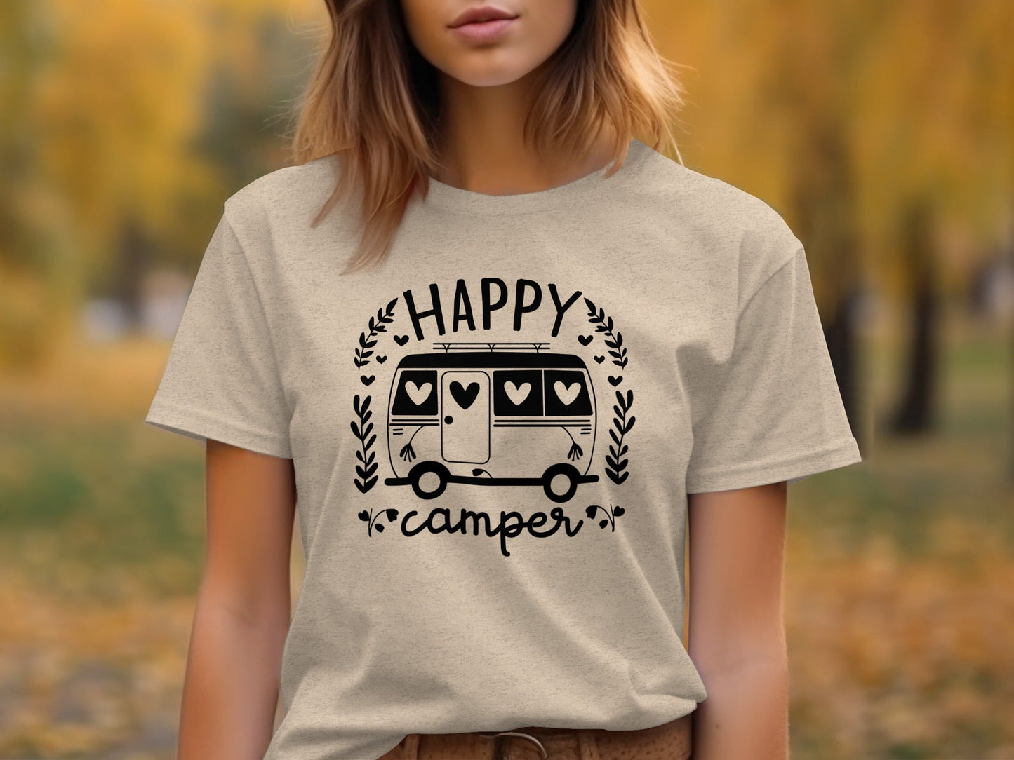 Happy Camper Campervan Love Hearts Outdoor Trip Design T-Shirt