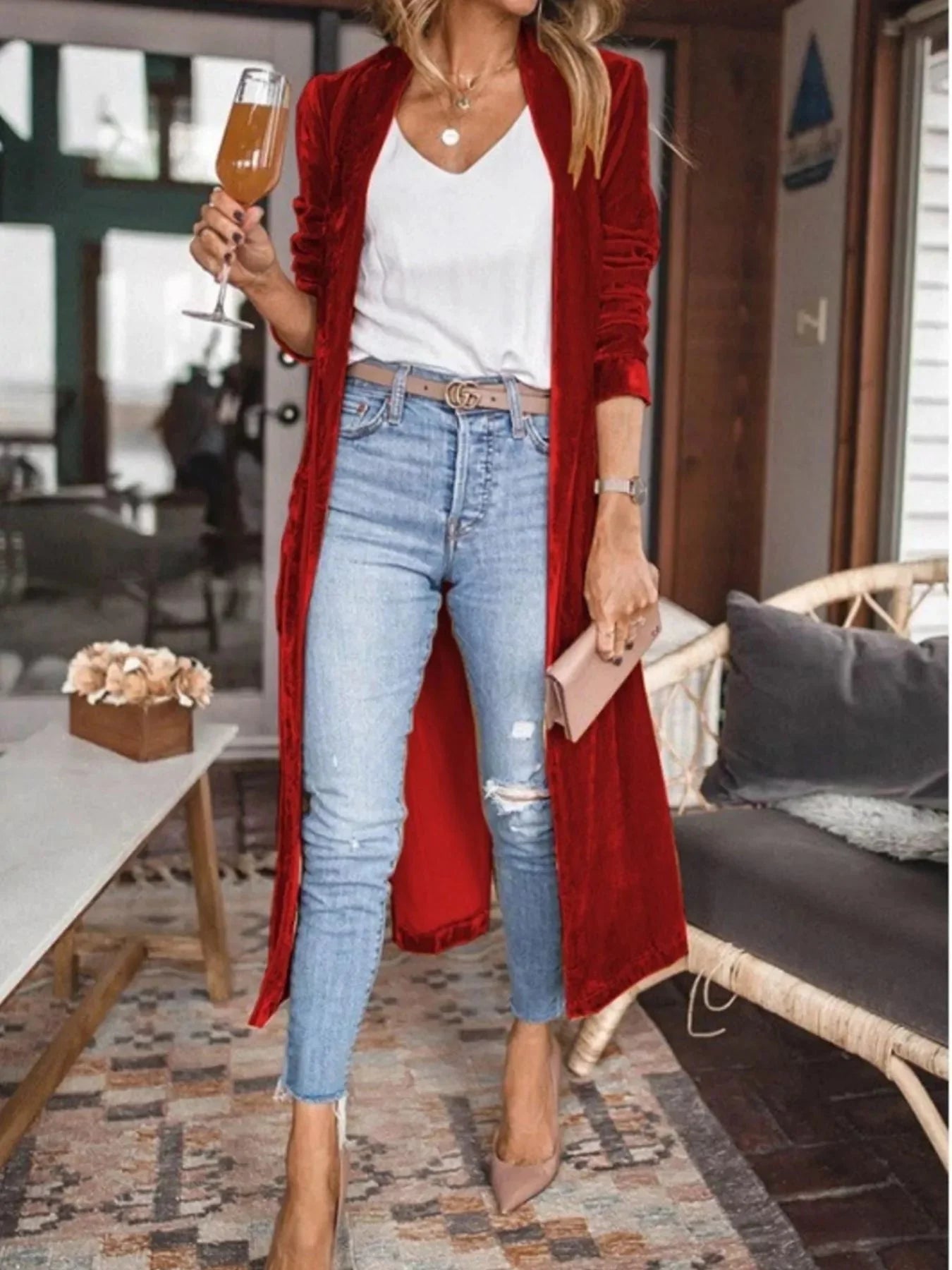 Velvet Luxe Open Front Longline Cardigan