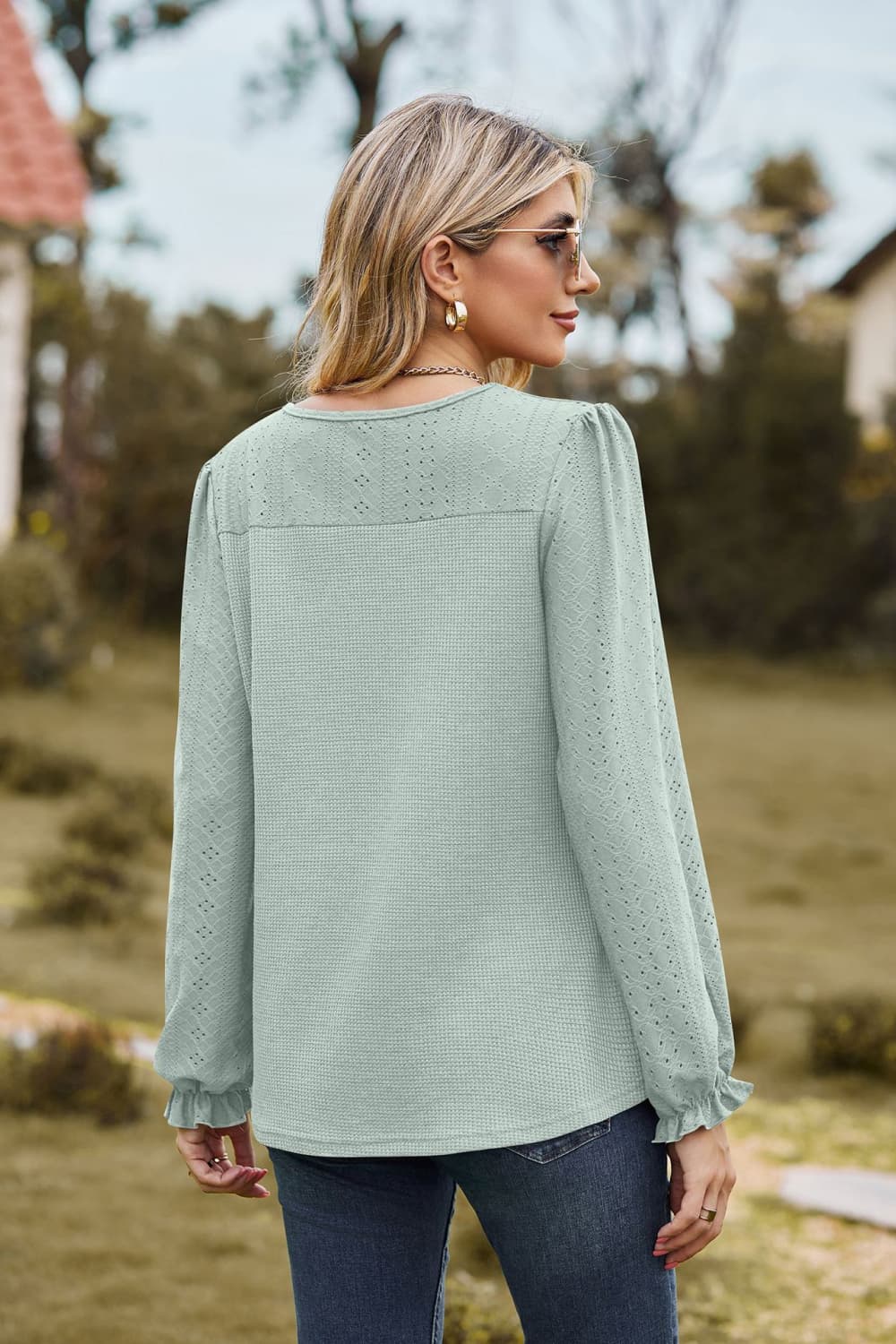 Avery Round Neck Puff Sleeve Blouse
