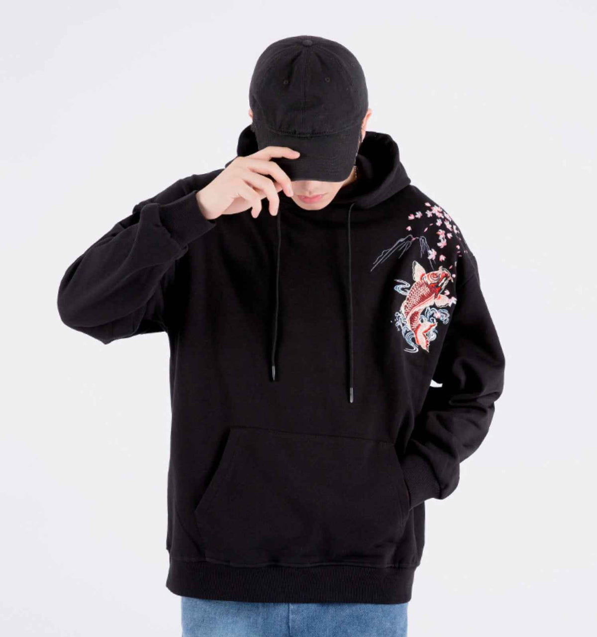KH9197 Red Koi Embroidery Hoodie