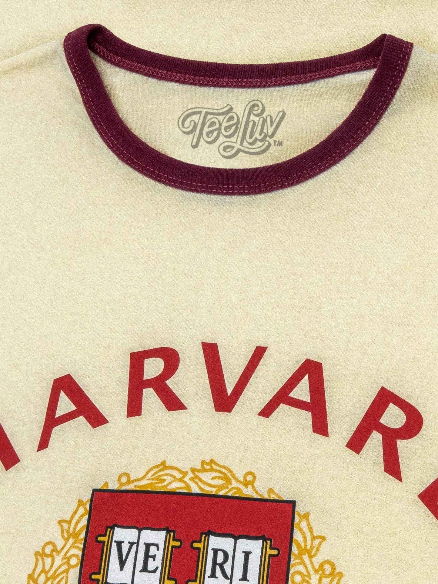 Harvard University Veritas Ringer T-Shirt - Natural Beige and Maroon