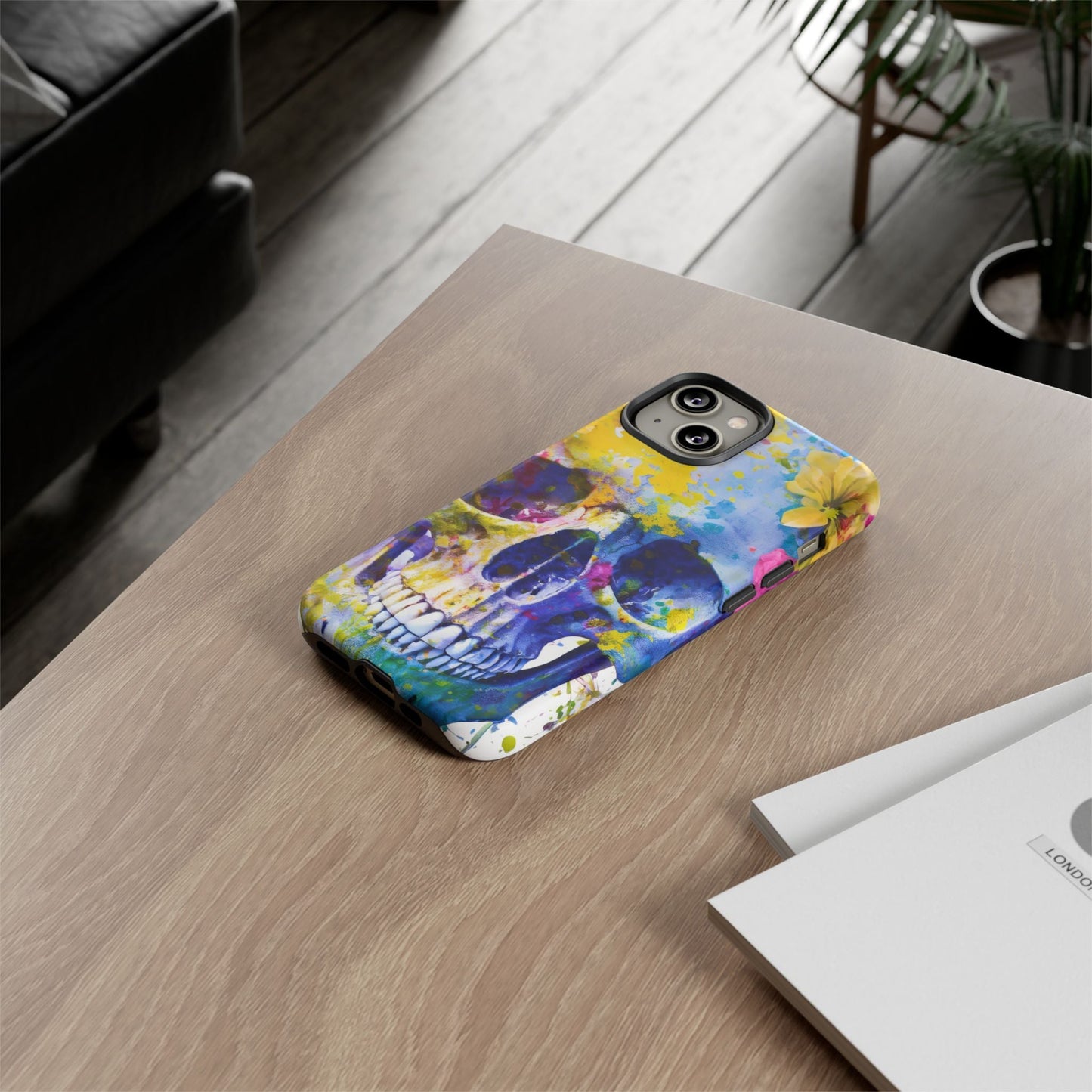 Vibrant Blue Floral Skull Tough Phone Case