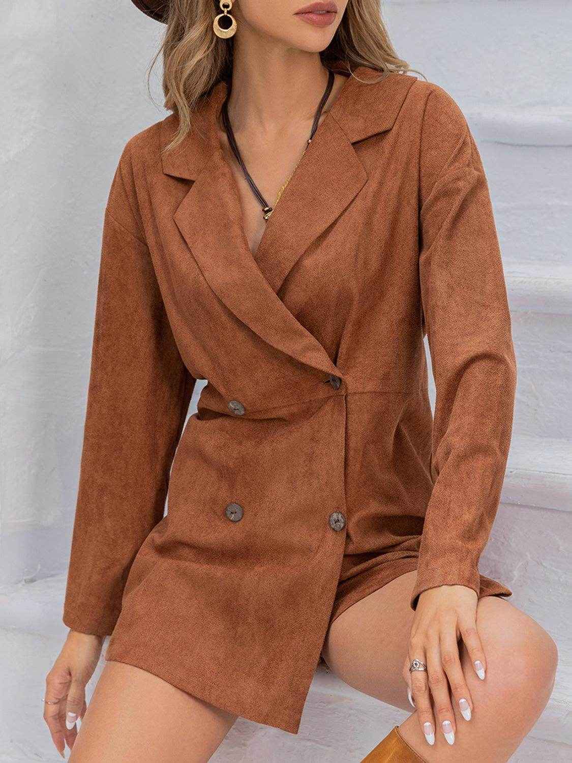 Lapel Collar Long Sleeve Romper for Stylish Comfort