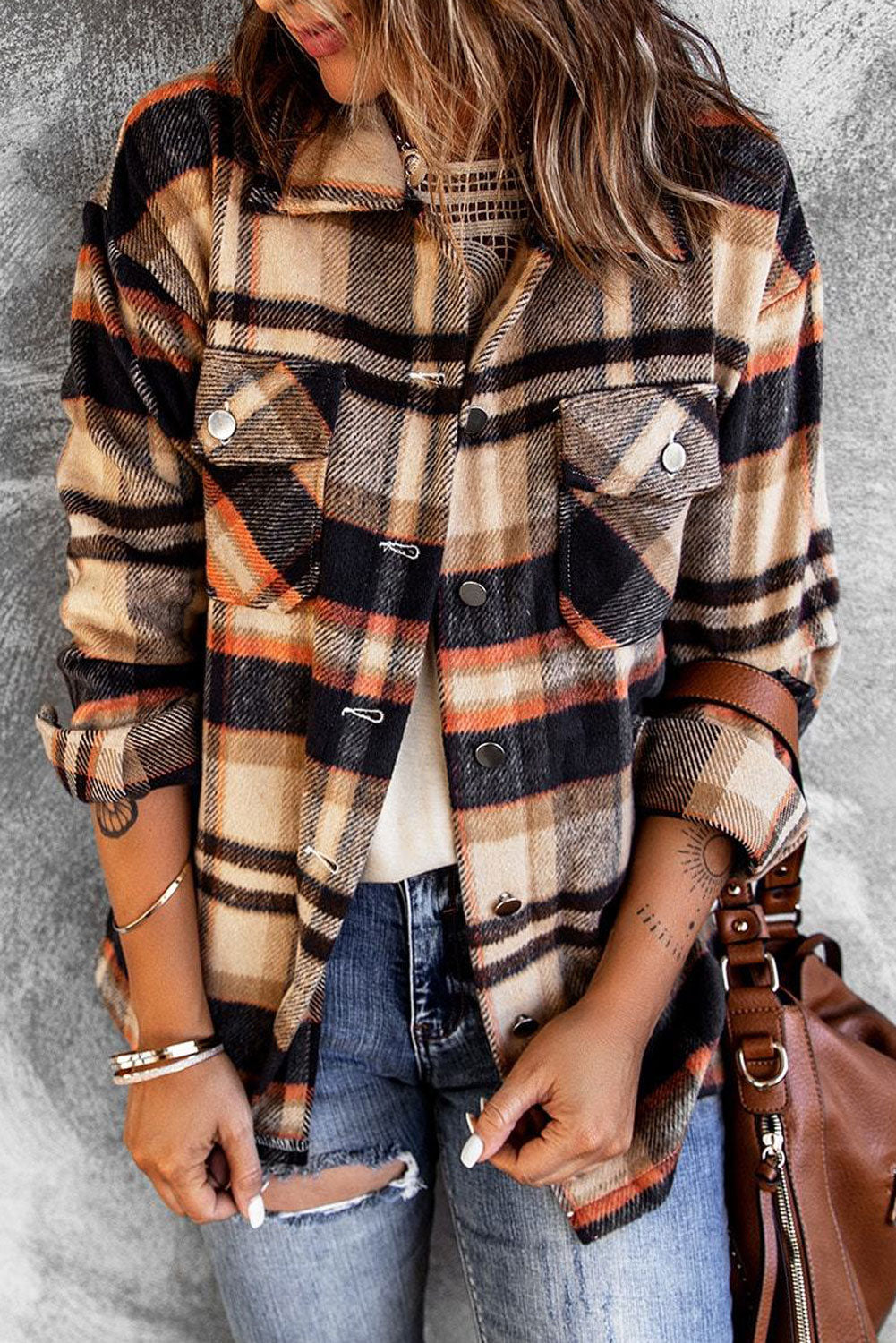 Multicolor Plaid Casual Button Up Flannel Shacket Anytime