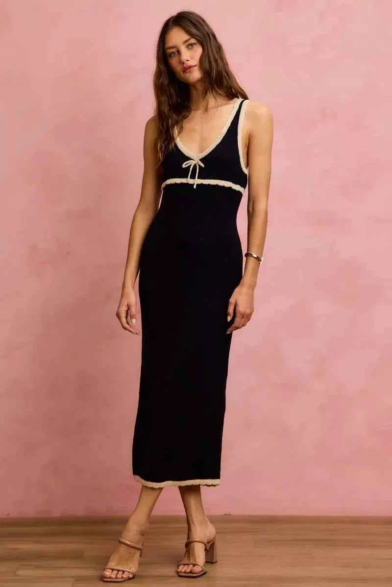 Black Knit Sweater Maxi Sleeveless Bodycon Resort Dress by So Me