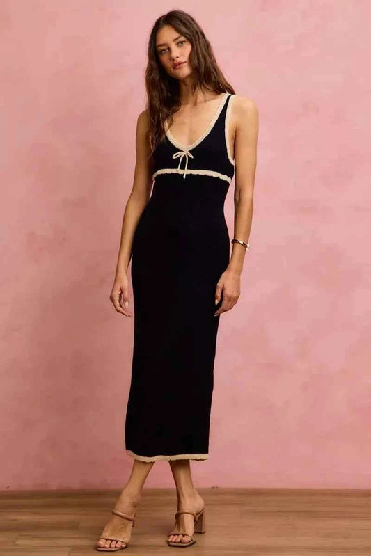 Black Knit Sweater Maxi Sleeveless Bodycon Resort Dress by So Me