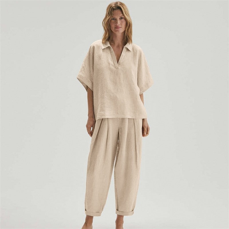 Comfortable Cotton and Linen Women's Fashion Pajama Set