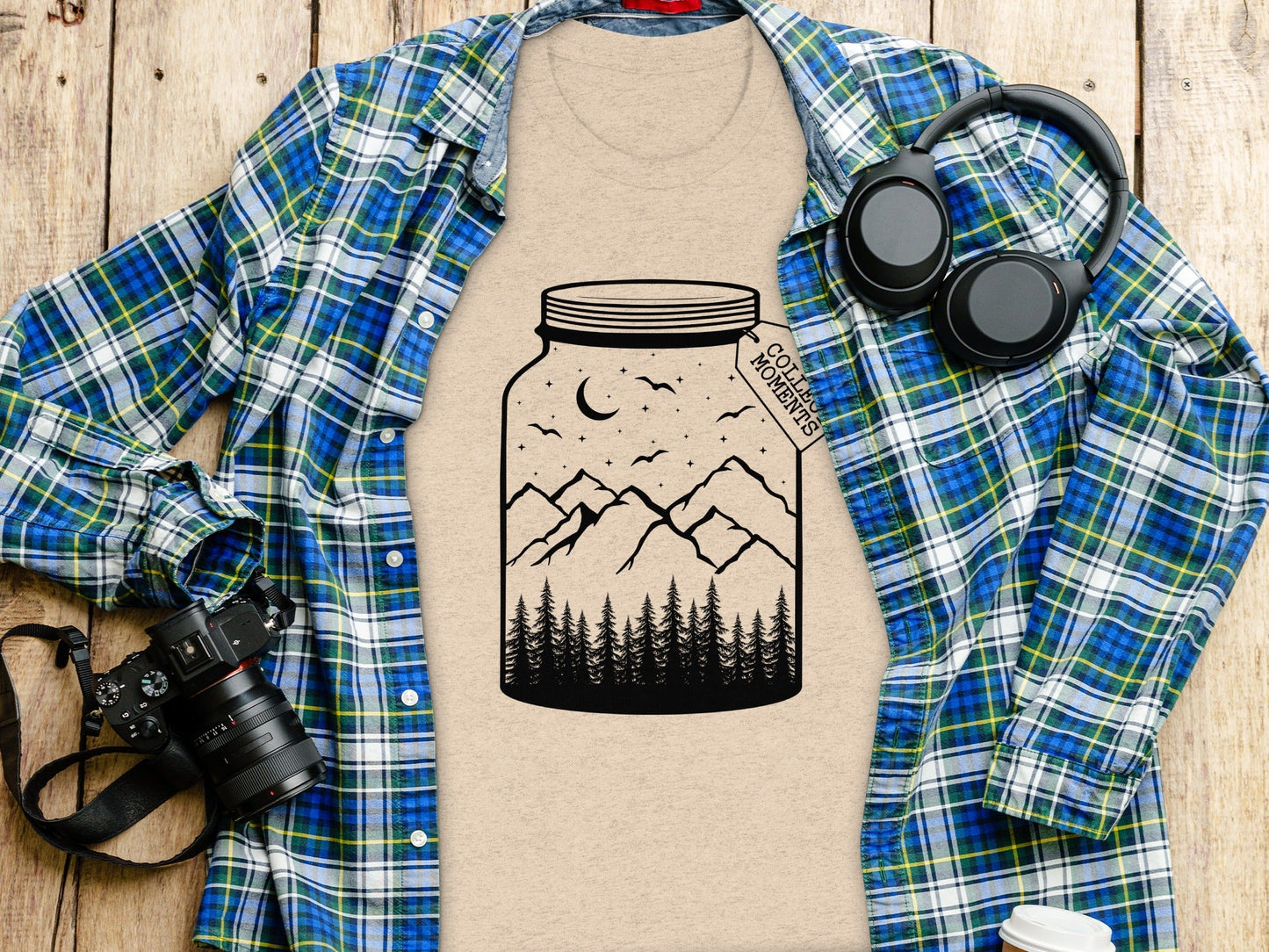 Collect Moments Jar with Mountains Scene Design T-Shirt