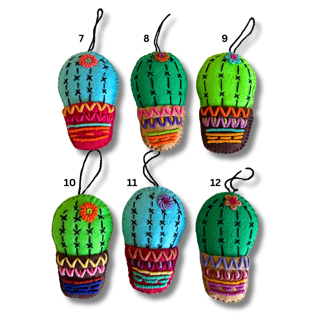 Cactus Embroidered Felted Ornament - Mexico