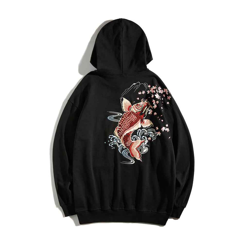 KH9197 Red Koi Embroidery Hoodie