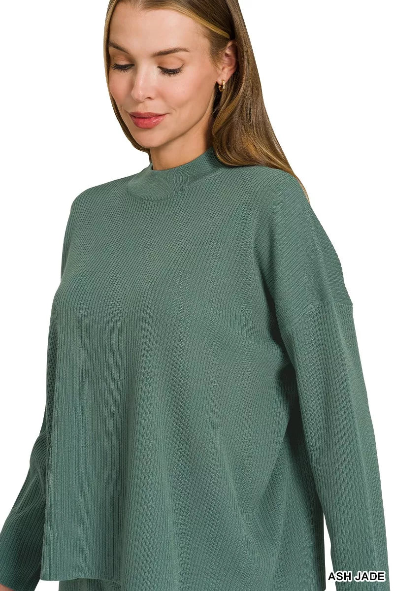 Ash Jade Ribbed Viscose Sweater Top & Pants Set by Zenana