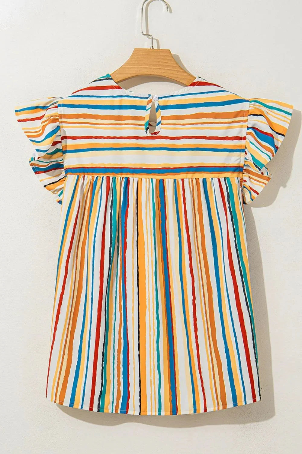 Multicolor Striped Flutter Sleeve Blouse