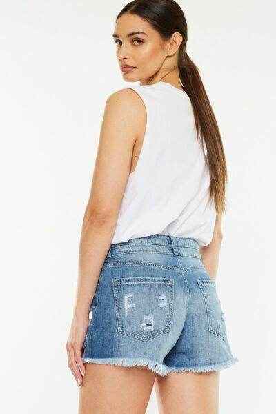 Kancan Full Size High Rise Raw Hem Denim Shorts for Women