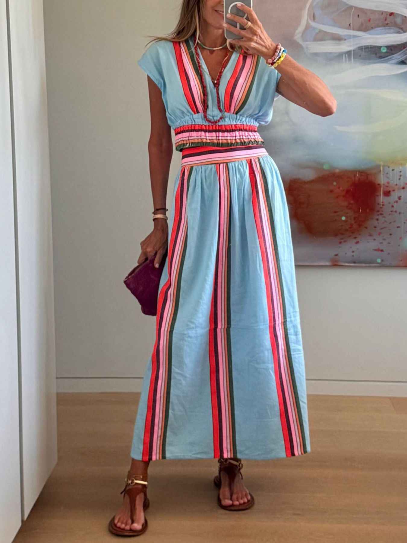 Striped Cap Sleeve Top and Skirt Set