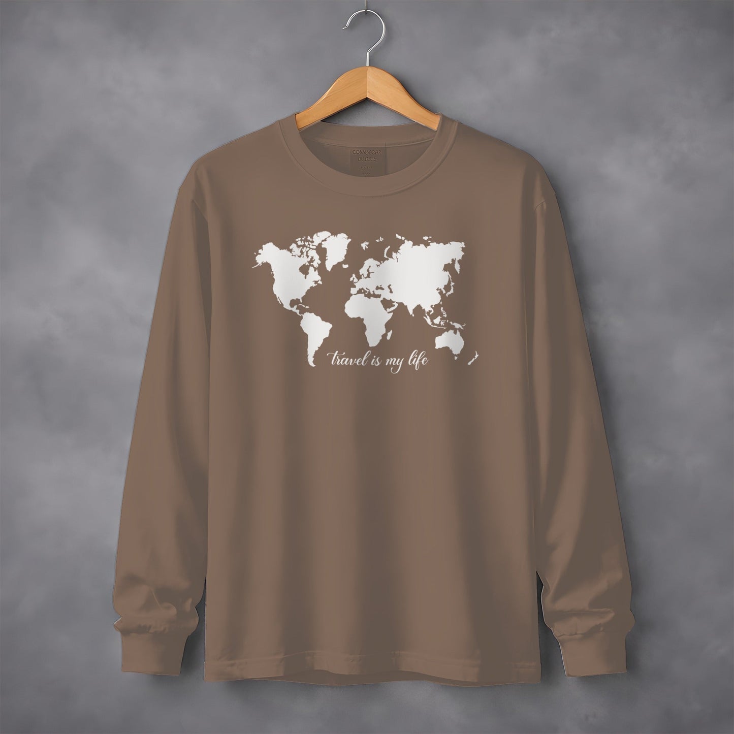 Travel Is My Life World Map Simple Modern Long Sleeve T-Shirt