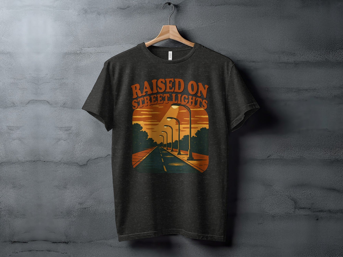Raised On Street Lights Road Scene Graphic Design T-Shirt