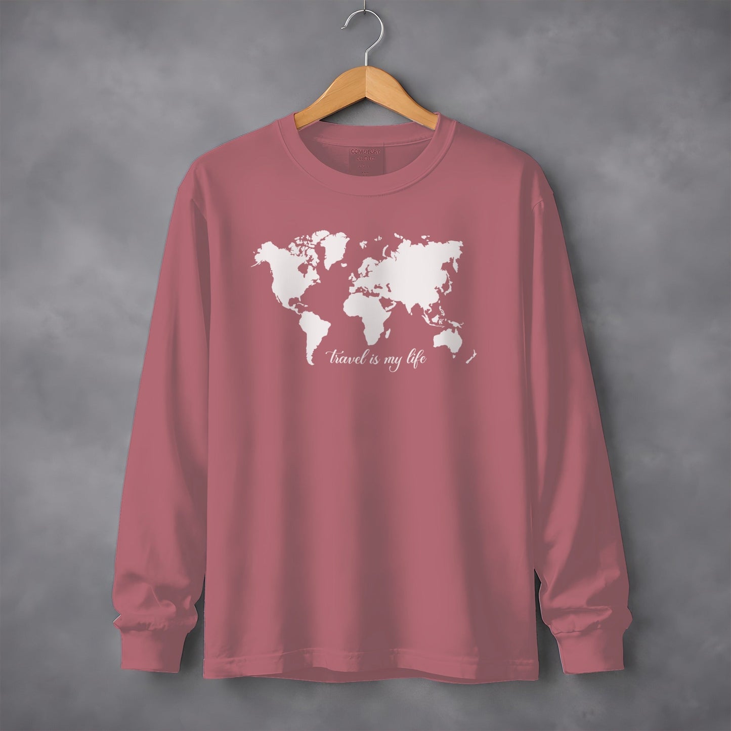 Travel Is My Life World Map Simple Modern Long Sleeve T-Shirt