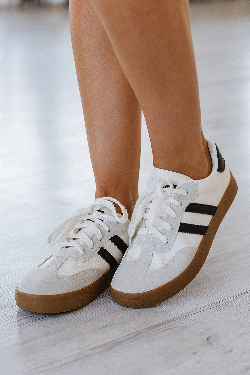White Striped Lace Up Flat Sneakers For Everyday Comfort